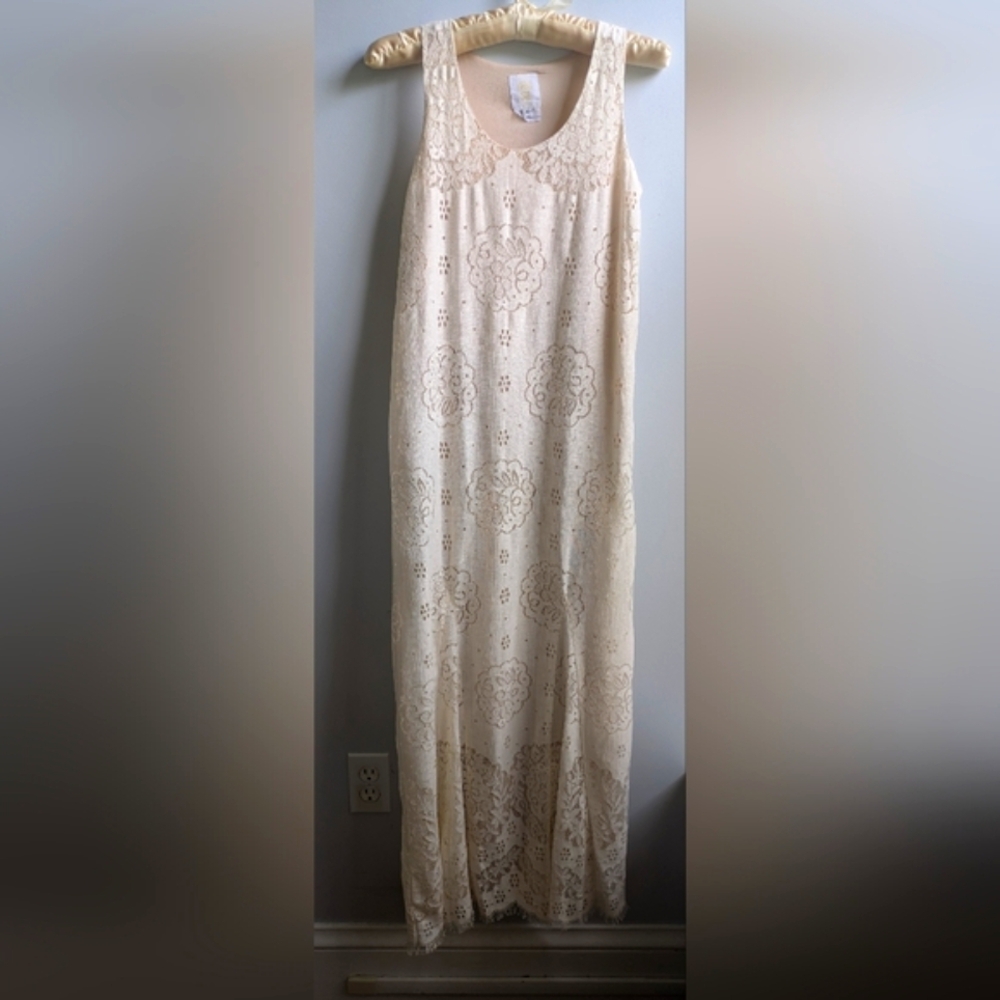 Anna Sui Boho Cream Lace Sleeveless Maxi Dress Size 6 - Picture 2 of 14